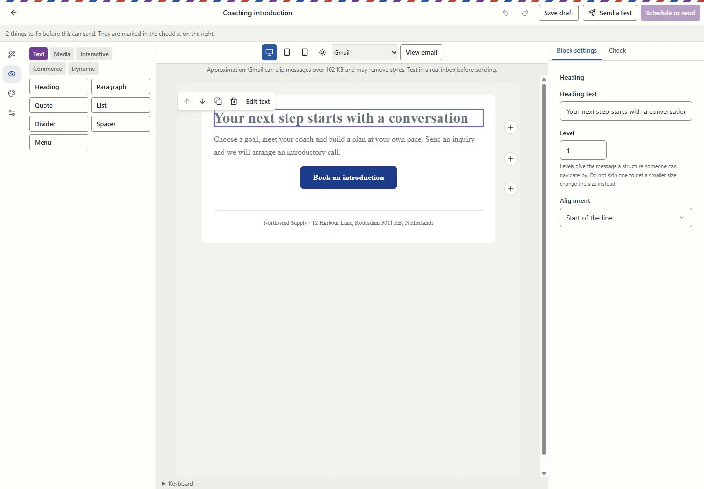 Design the email in the email itself